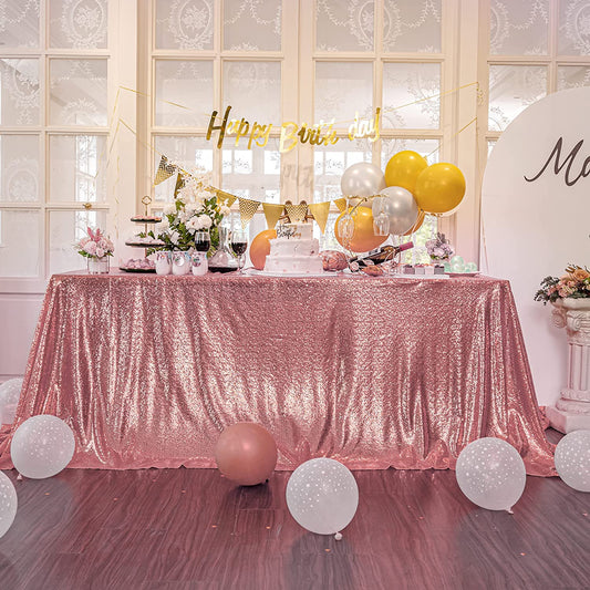 Square Overlay Sequin Tablecloth - PINK - Glitter Tablecloth for Bridal Shower Decorations, Birthday, Wedding, Dessert, Banquet