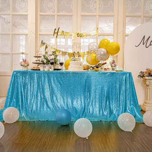 Square Overlay Sequin Tablecloth - TURQUOISE - Glitter Tablecloth for Bridal Shower Decorations, Birthday, Wedding, Dessert, Banquet