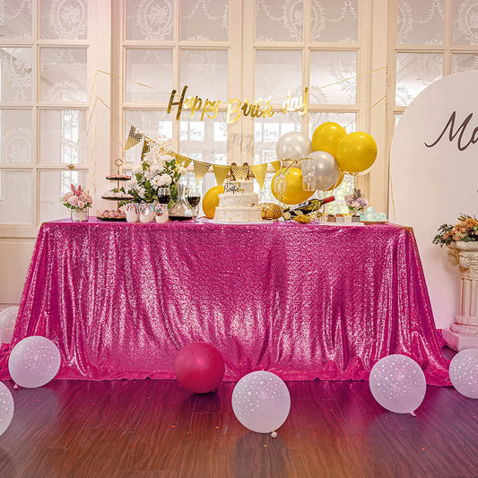 Square Overlay Sequin Tablecloth - FUCHSIA - Glitter Tablecloth for Bridal Shower Decorations, Birthday, Wedding, Dessert, Banquet