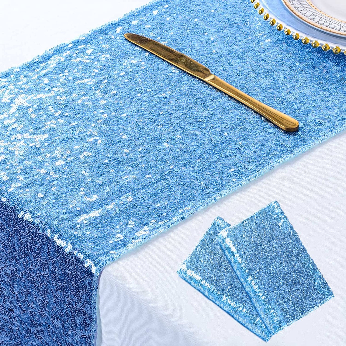 4 Pack -- BLUE - Sequin Table Runner Baby Shower Table Runner for Parties Wedding Table Runner Bridal Shower Birthday Event Table Decor