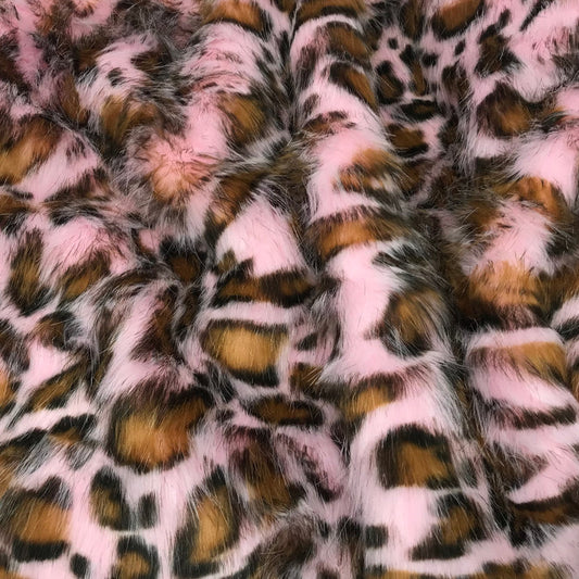 PINK - Faux Fake Fur Animal Short Pile Fabric - LEOPARD - By The Yard -For Blankets Fashion Clothing Coats - Scarfs Rugs Crafts Decor -