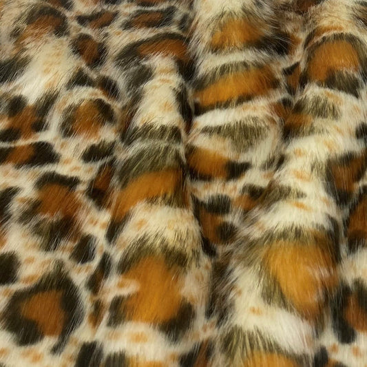 BROWN - Faux Fake Fur Animal Short Pile Fabric - LEOPARD - By The Yard -For Blankets Fashion Clothing Coats - Scarfs Rugs Crafts Decor -