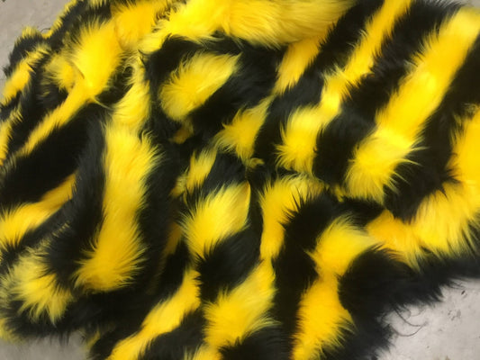 BLACK- YELLOW - 2 Tone Striped Long Pile Fabric / Sold By Yard- For Blankets Fashion Clothing Coats - Scarfs Rugs Crafts Decor - Scarfs Rugs