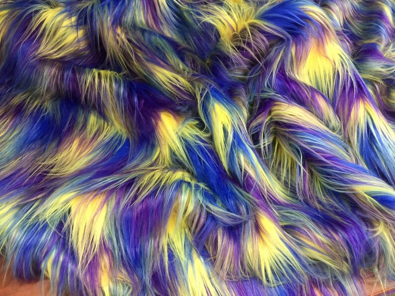 RAINBOW ROYAL - Faux Fake Fur 3 Tone Rainbow Long Pile Fabric - For Blankets Fashion Clothing Coats - Scarfs Rugs Crafts Decor - By Yard