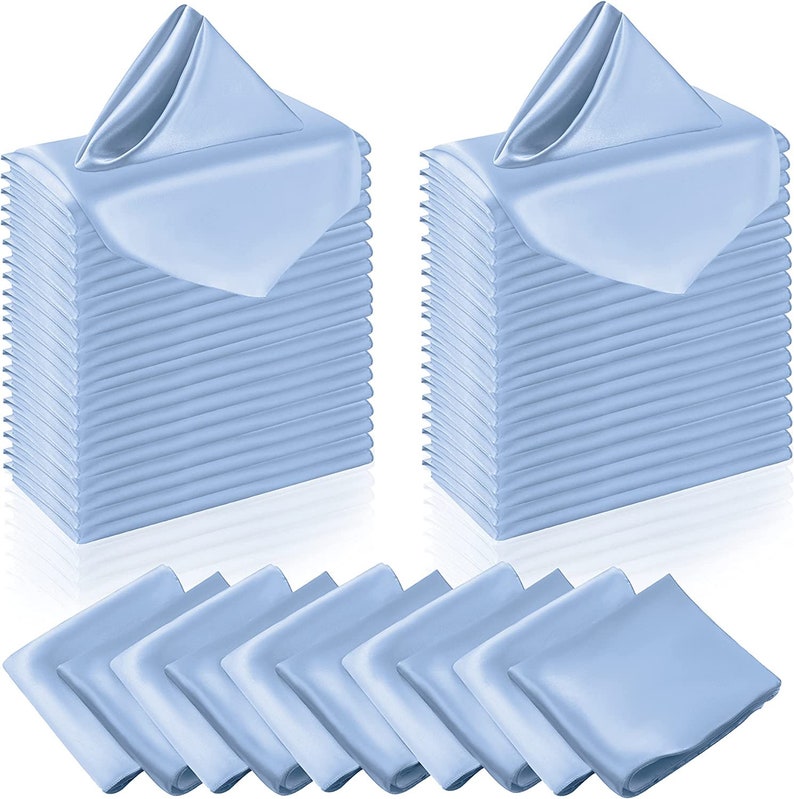 50 Pack Cloth Napkins 18" X 18" Square Satin Cloth Napkins, Soft Table Napkins Bright Silk Dinner Napkin Cloth ( Light Blue )