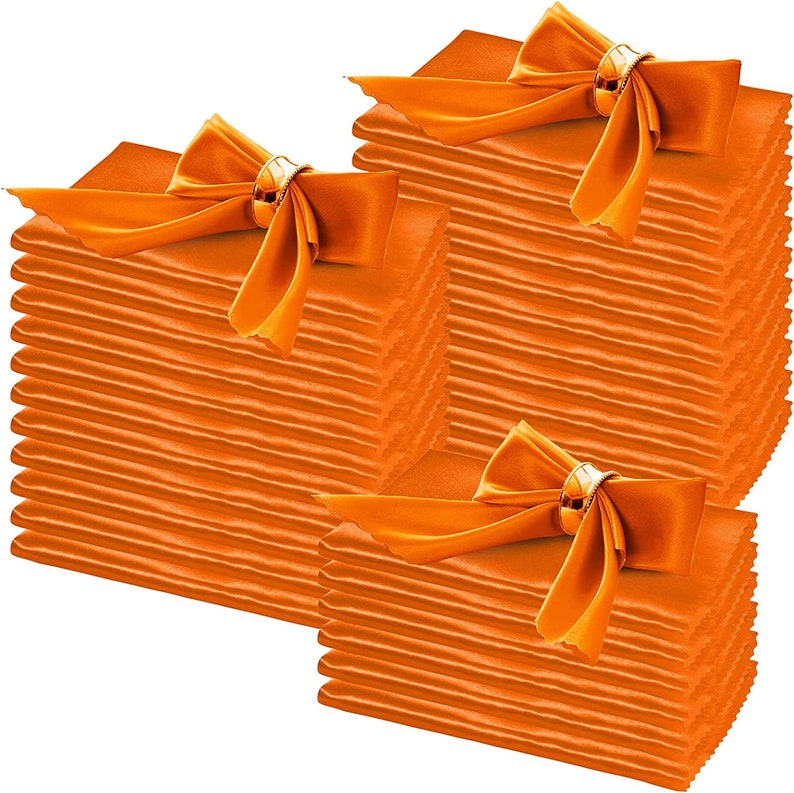 50 Pack Cloth Napkins 18" X 18" Square Satin Cloth Napkins, Soft Table Napkins Bright Silk Dinner Napkin Cloth ( Orange )