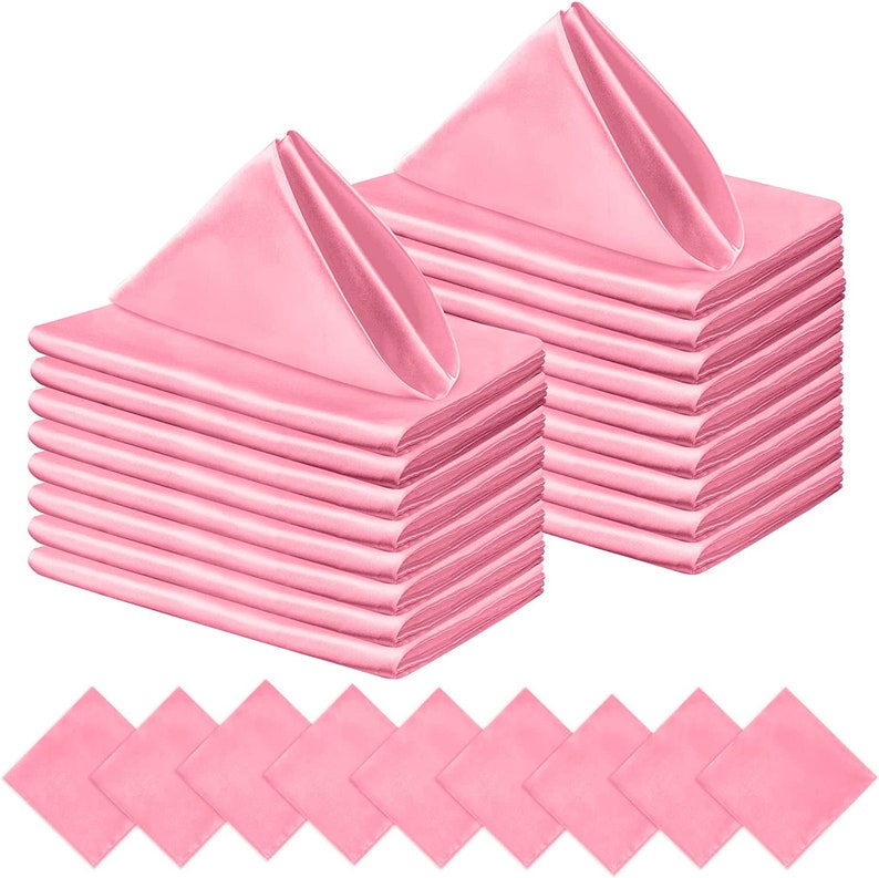 50 Pack Cloth Napkins 18" X 18" Square Satin Cloth Napkins, Soft Table Napkins Bright Silk Dinner Napkin Cloth ( Pink )