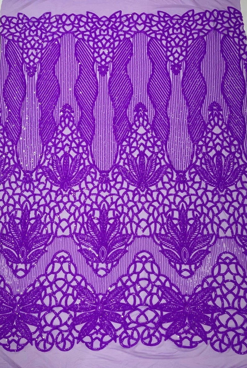 LILAC - Luxury Fashion Design with Sequins Embroider on a 4 Way Stretch Mesh Fabric-Sold by The Yard.