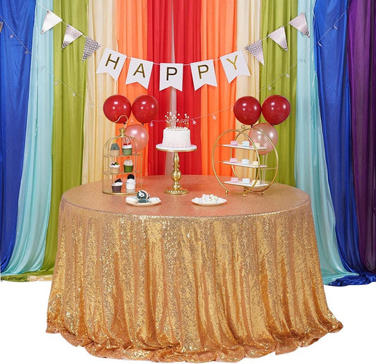 GOLD - Sequin Tablecloth Round Glitter Round Table Cover Metallic Sequence Table Cloth for Birthday Party Baby Shower Wedding