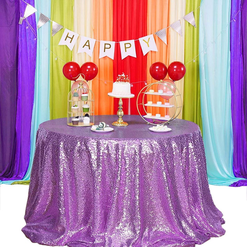 LAVENDER - Sequin Tablecloth Round Glitter Round Table Cover Metallic Sequence Table Cloth for Birthday Party Baby Shower Wedding