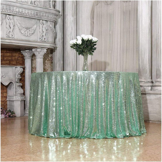 MINT - Sequin Tablecloth Round Glitter Round Table Cover Metallic Sequence Table Cloth for Birthday Party Baby Shower Wedding