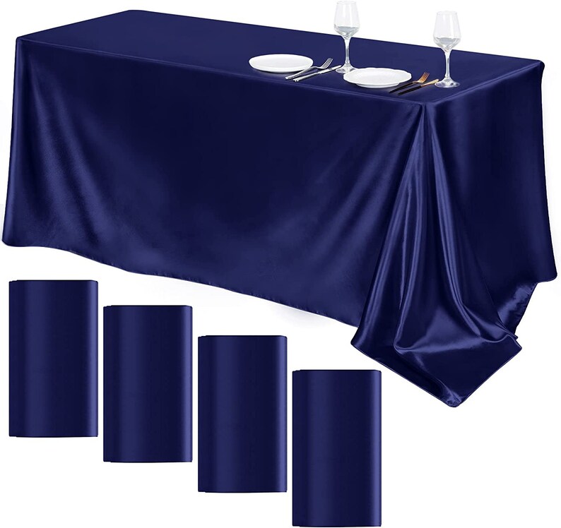 90" Navy Satin Tablecloth for Wedding Dinning Event Parties Banquet Holiday Decoration Square Rectangle Table Cover