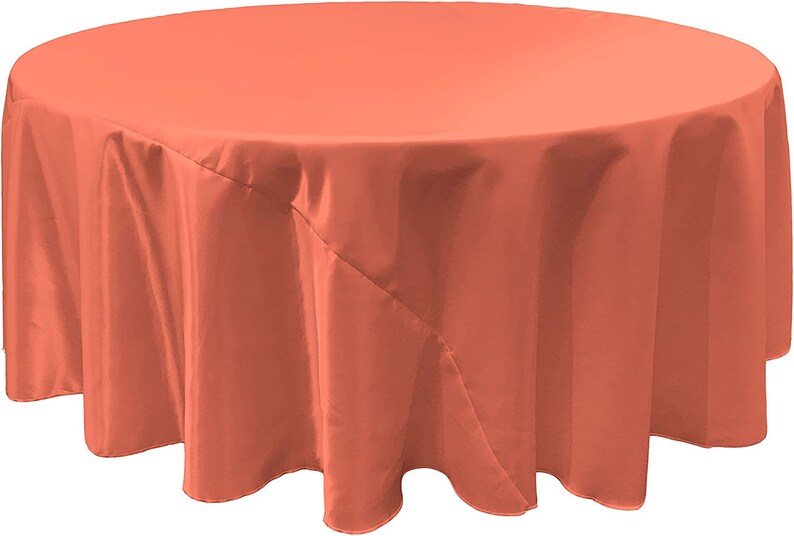 CORAL - Round Satin Tablecloth Overlay Table Cover Smooth Table Decor Tablecloth for Holiday Dinner Wedding Banquet Table Decoration