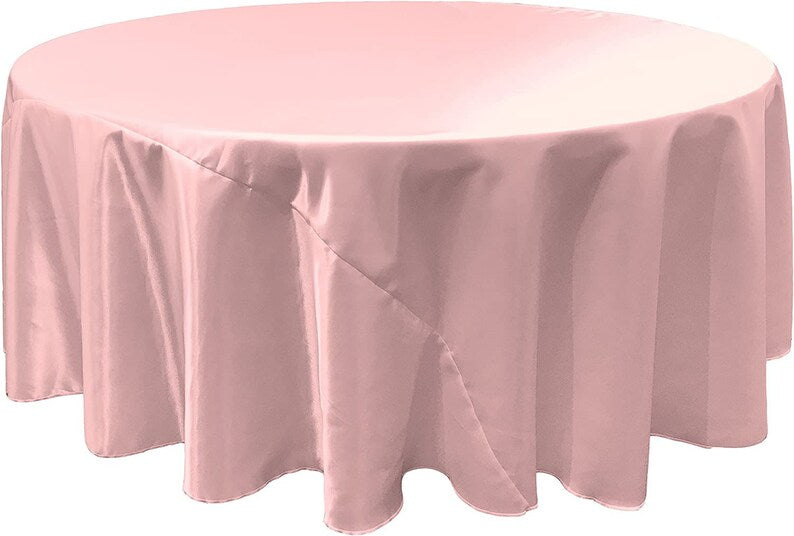 LT PINK - Round Satin Tablecloth Overlay Table Cover Smooth Table Decor Tablecloth for Holiday Dinner Wedding Banquet Table Decoration