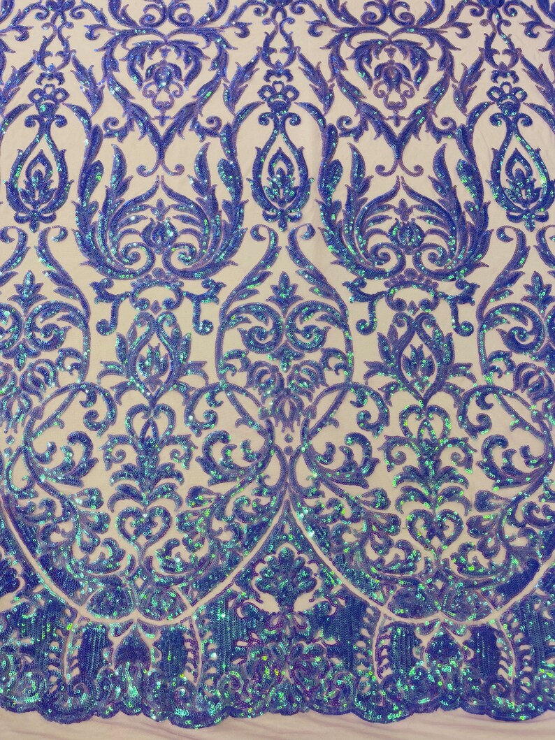 POSEIDON - Designs Fashion Design with Sequins Embroider on a 4 Way Stretch Mesh Fabric-Sold by The Yard. LAVENDER