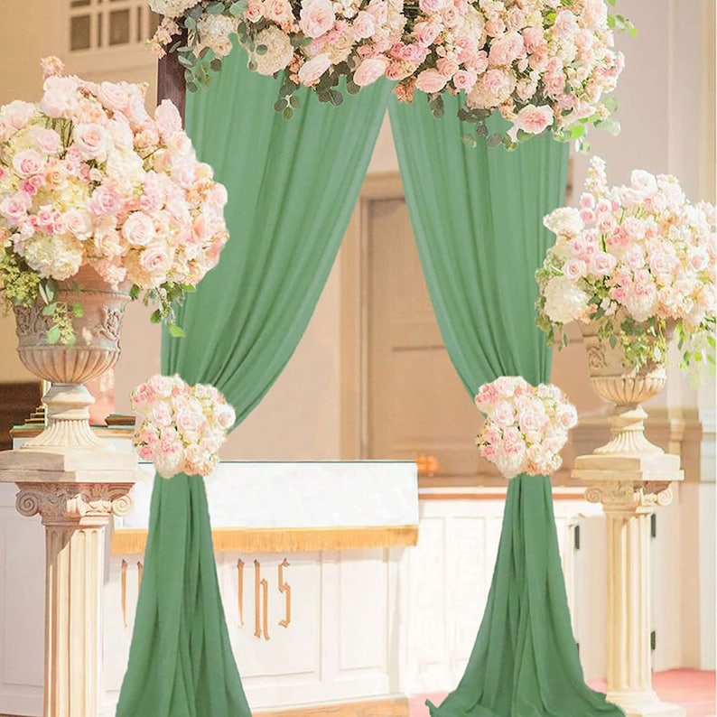 Backdrop Chiffon Curtains - SAGE - 2 Panel Chiffon Backdrop Curtain Sheer Curtains Wedding Arch Draping Fabric for Party