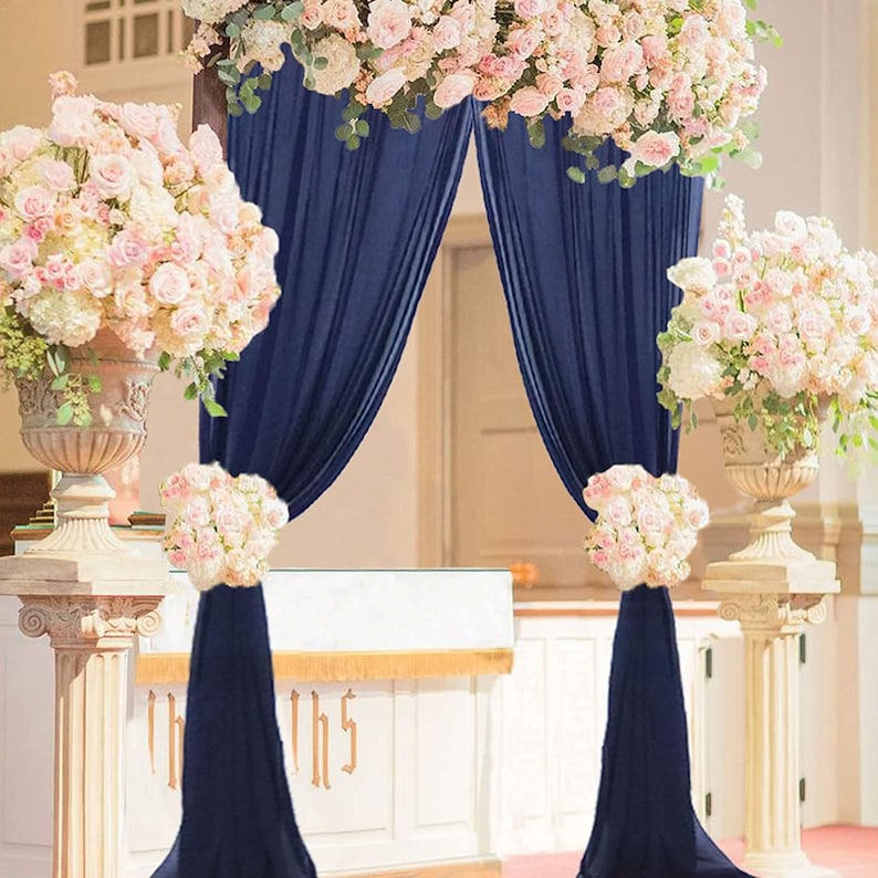 Backdrop Chiffon Curtains - NAVY - 2 Panel Chiffon Backdrop Curtain Sheer Curtains Wedding Arch Draping Fabric for Party