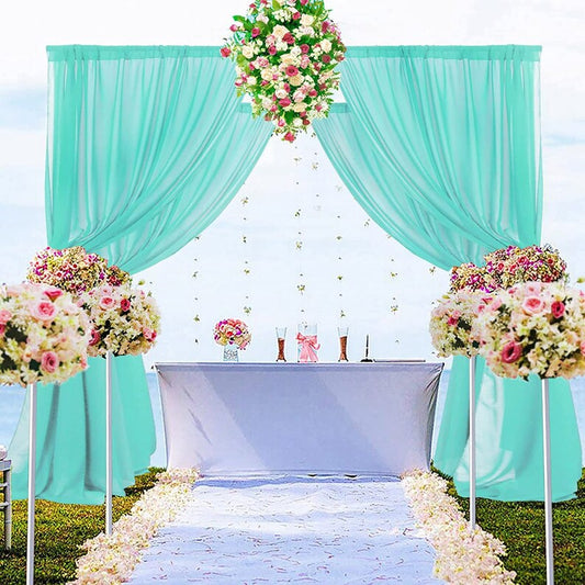 Backdrop Chiffon Curtains - MINT - 2 Panel Chiffon Backdrop Curtain Sheer Curtains Wedding Arch Draping Fabric for Party