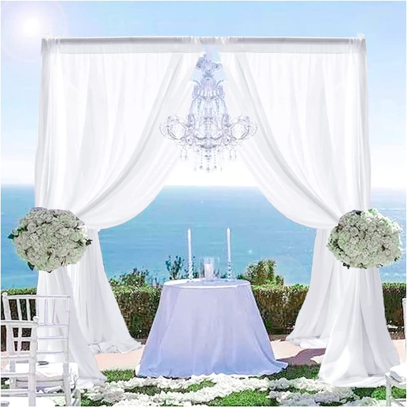 Backdrop Chiffon Curtains - WHITE - 2 Panel Chiffon Backdrop Curtain Sheer Curtains Wedding Arch Draping Fabric for Party