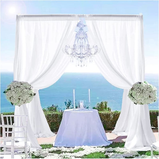 Backdrop Chiffon Curtains - WHITE - 2 Panel Chiffon Backdrop Curtain Sheer Curtains Wedding Arch Draping Fabric for Party