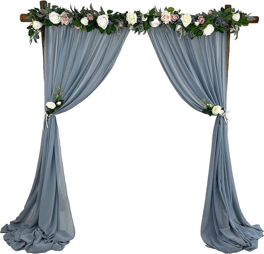 Backdrop Chiffon Curtains - DUSTY BLUE - 2 Panel Chiffon Backdrop Curtain Sheer Curtains Wedding Arch Draping Fabric for Party