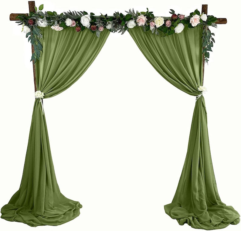 Backdrop Chiffon Curtains - OLIVE - 2 Panel Chiffon Backdrop Curtain Sheer Curtains Wedding Arch Draping Fabric for Party