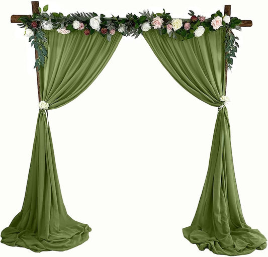 Backdrop Chiffon Curtains - OLIVE - 2 Panel Chiffon Backdrop Curtain Sheer Curtains Wedding Arch Draping Fabric for Party