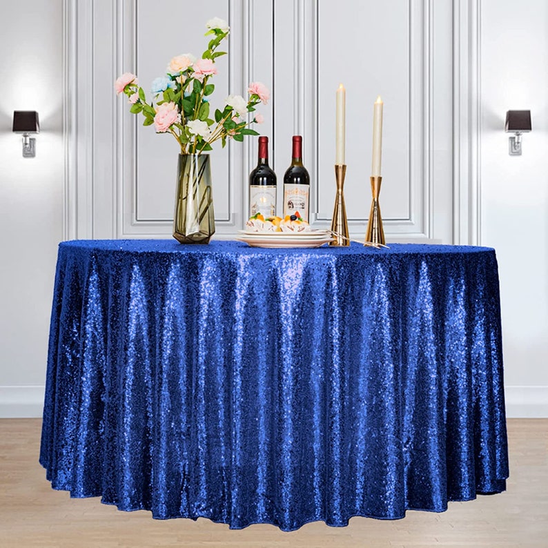 ROYAL BLUE - Sequin Tablecloth Round Glitter Round Table Cover Metallic Sequence Table Cloth for Birthday Party Baby Shower Wedding