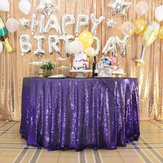 PURPLE - Sequin Tablecloth Round Glitter Round Table Cover Metallic Sequence Table Cloth for Birthday Party Baby Shower Wedding