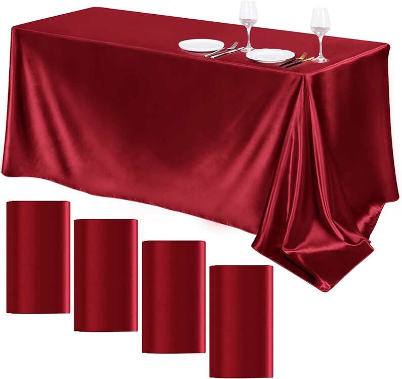 90" Burgundy Satin Tablecloth for Wedding Dinning Event Parties Banquet Holiday Decoration Square Rectangle Table Cover