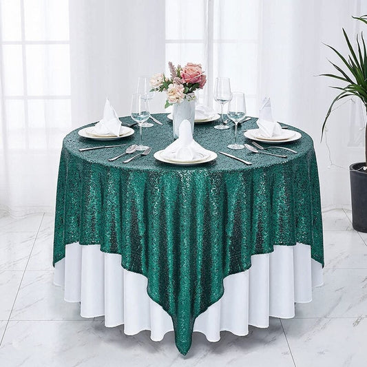 Square Overlay Sequin Tablecloth - HUNTER - Glitter Tablecloth for Bridal Shower Decorations, Birthday, Wedding, Dessert, Banquet