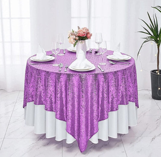 Square Overlay Sequin Tablecloth - LAVENDER - Glitter Tablecloth for Bridal Shower Decorations, Birthday, Wedding, Dessert, Banquet