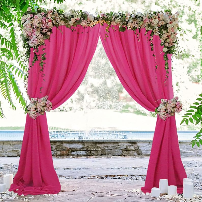 Backdrop Chiffon Curtains - FUCHSIA - 2 Panel Chiffon Backdrop Curtain Sheer Curtains Wedding Arch Draping Fabric for Party