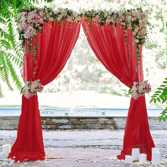 Backdrop Chiffon Curtains - RED - 2 Panel Chiffon Backdrop Curtain Sheer Curtains Wedding Arch Draping Fabric for Party