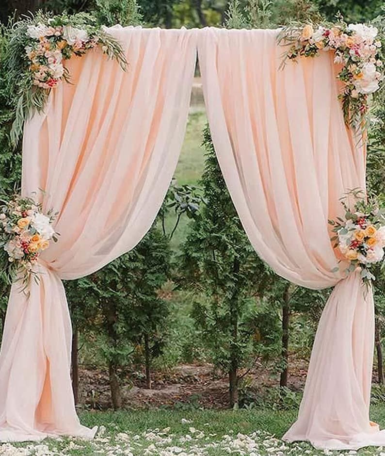 Backdrop Chiffon Curtains - PEACH - 2 Panel Chiffon Backdrop Curtain Sheer Curtains Wedding Arch Draping Fabric for Party