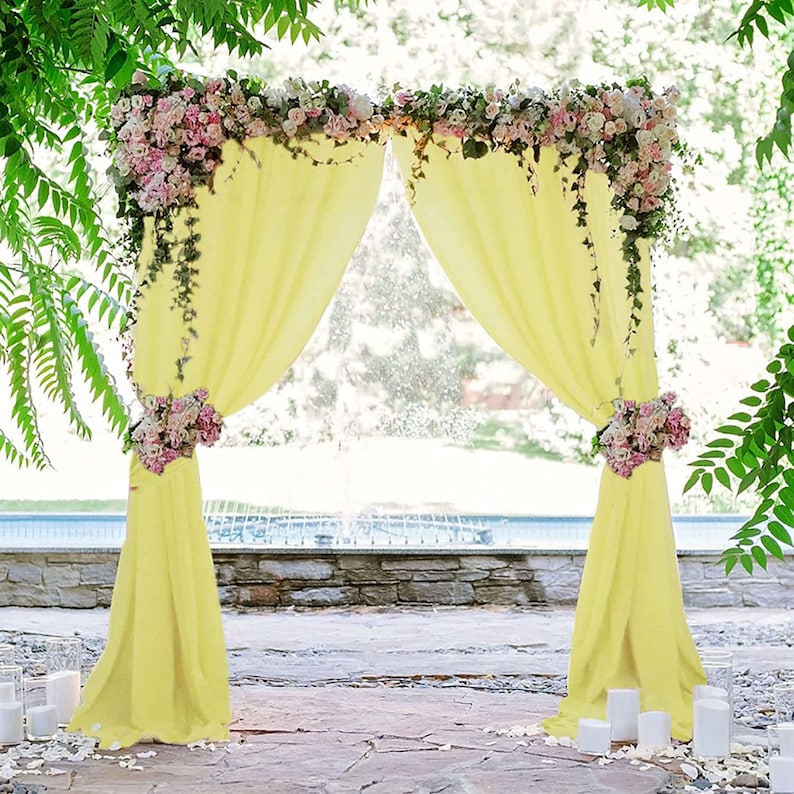 Backdrop Chiffon Curtains - YELLOW - 2 Panel Chiffon Backdrop Curtain Sheer Curtains Wedding Arch Draping Fabric for Party