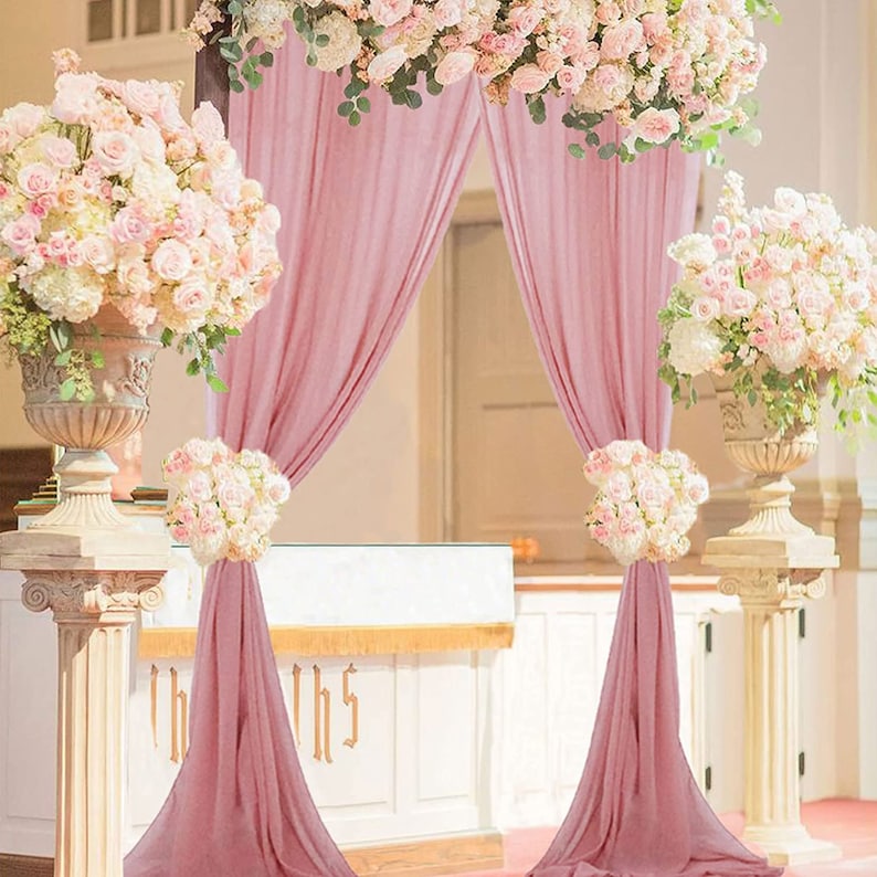 Backdrop Chiffon Curtains - DUSTY ROSE - 2 Panel Chiffon Backdrop Curtain Sheer Curtains Wedding Arch Draping Fabric for Party