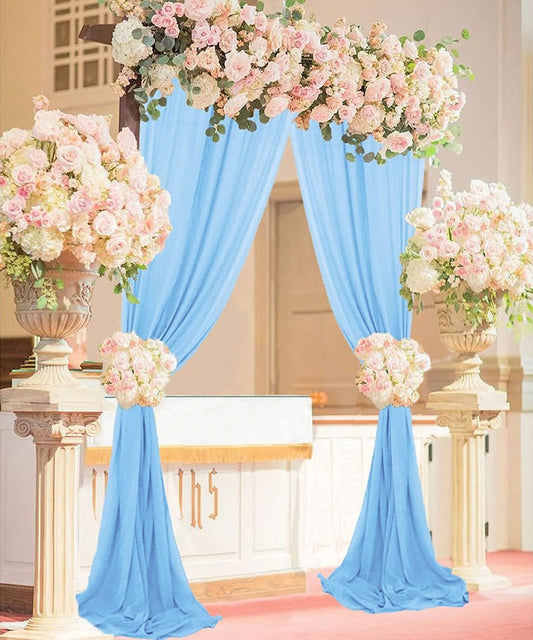 Backdrop Chiffon Curtains - LT BLUE - 2 Panel Chiffon Backdrop Curtain Sheer Curtains Wedding Arch Draping Fabric for Party