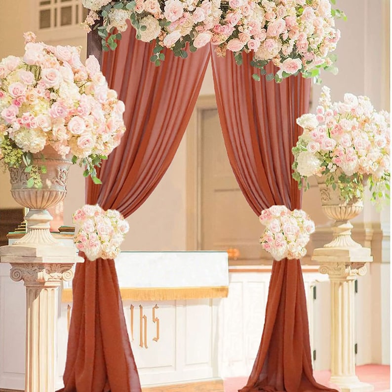 Backdrop Chiffon Curtains - TERRACOTTA - 2 Panel Chiffon Backdrop Curtain Sheer Curtains Wedding Arch Draping Fabric for Party