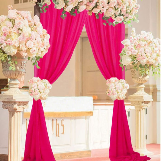 Backdrop Chiffon Curtains - HOT PINK - 2 Panel Chiffon Backdrop Curtain Sheer Curtains Wedding Arch Draping Fabric for Party