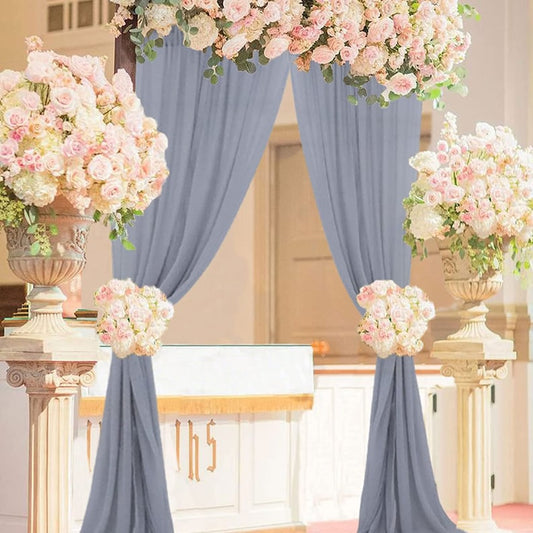 Backdrop Chiffon Curtains - GRAY - 2 Panel Chiffon Backdrop Curtain Sheer Curtains Wedding Arch Draping Fabric for Party