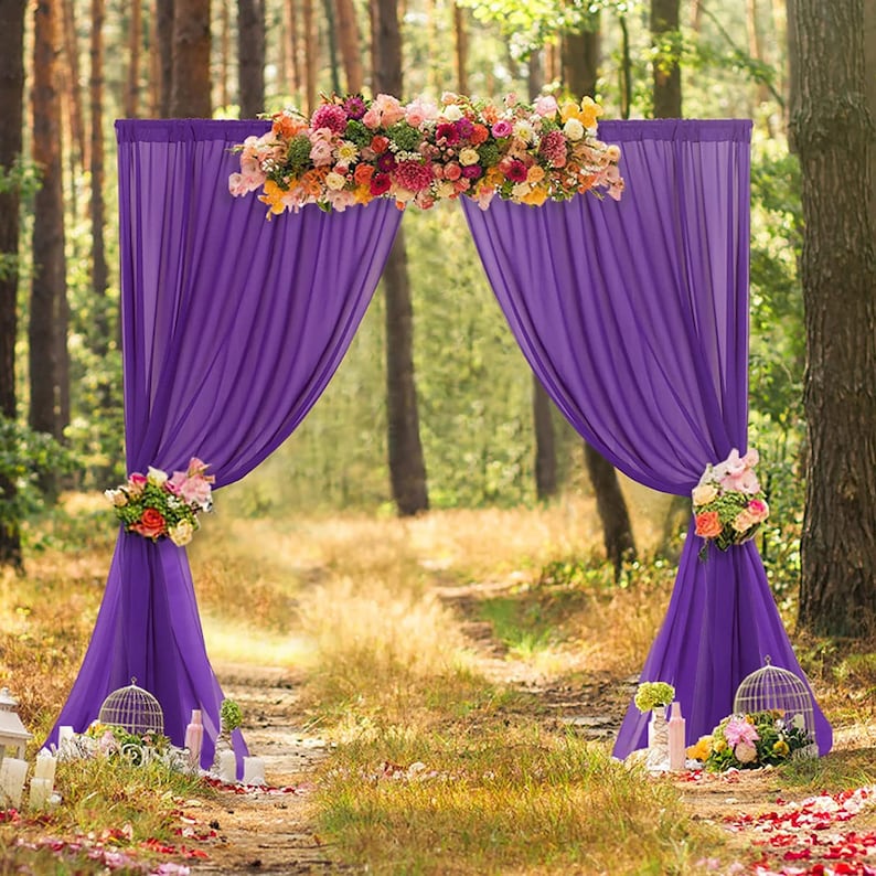 Backdrop Chiffon Curtains - PURPLE - 2 Panel Chiffon Backdrop Curtain Sheer Curtains Wedding Arch Draping Fabric for Party