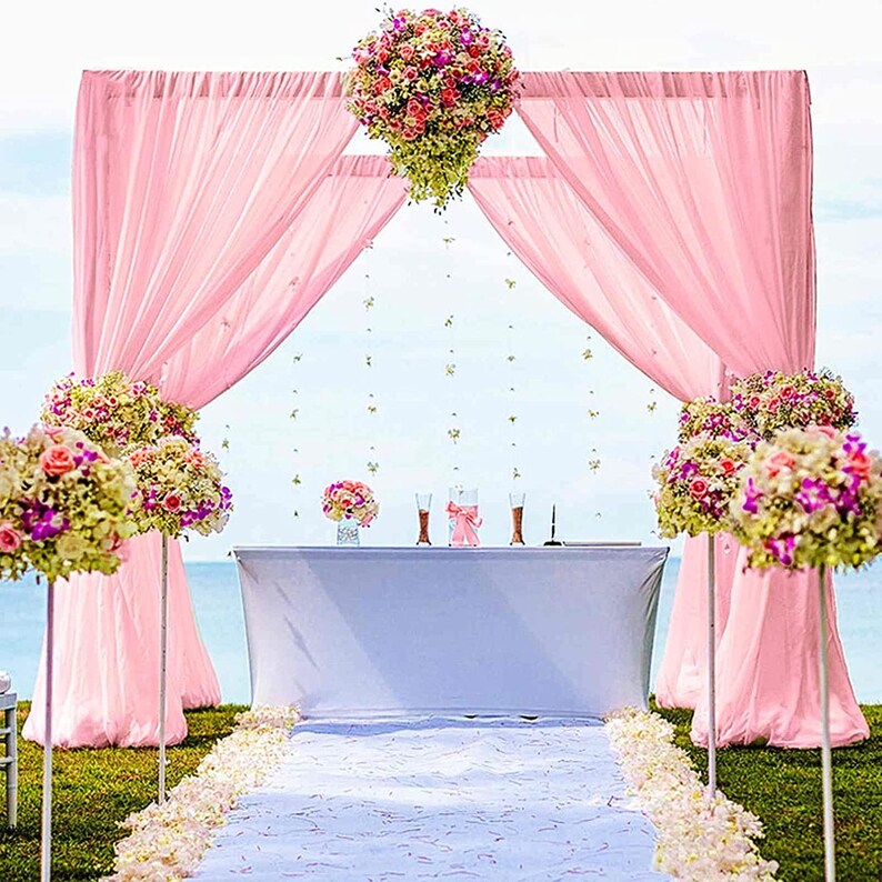 Backdrop Chiffon Curtains - PINK - 2 Panel Chiffon Backdrop Curtain Sheer Curtains Wedding Arch Draping Fabric for Party