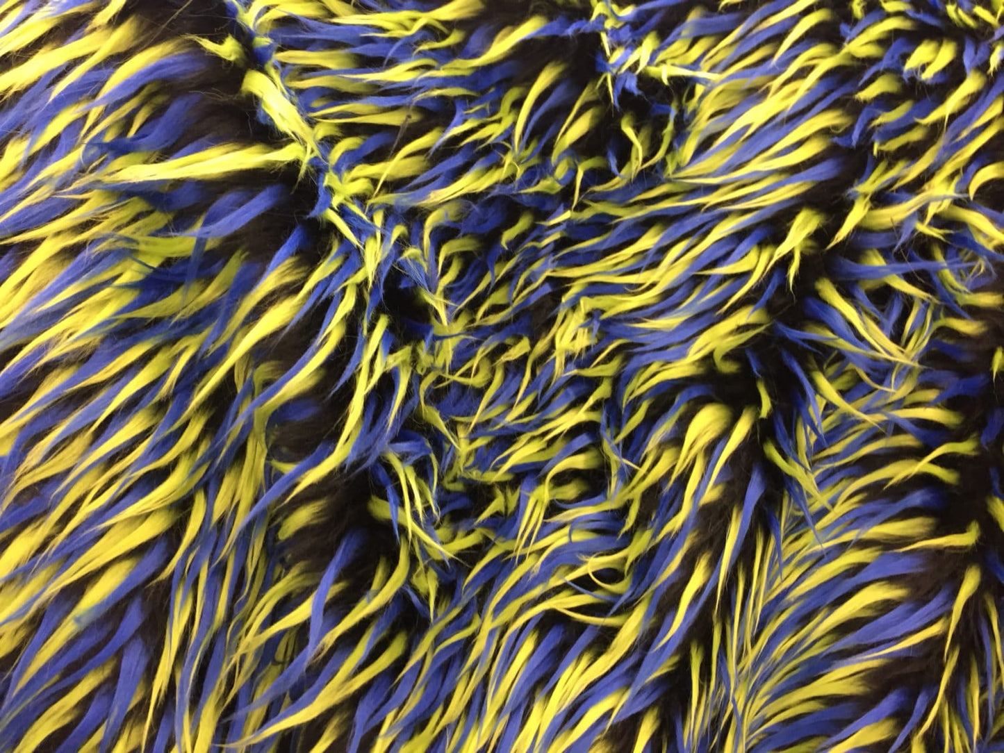 NEON YELLOW - ROYAL - On Black 3 Tone Spiked Shaggy Long Pile Fabric / Sold by The Yard - For Blankets Fashion Clothing Coats