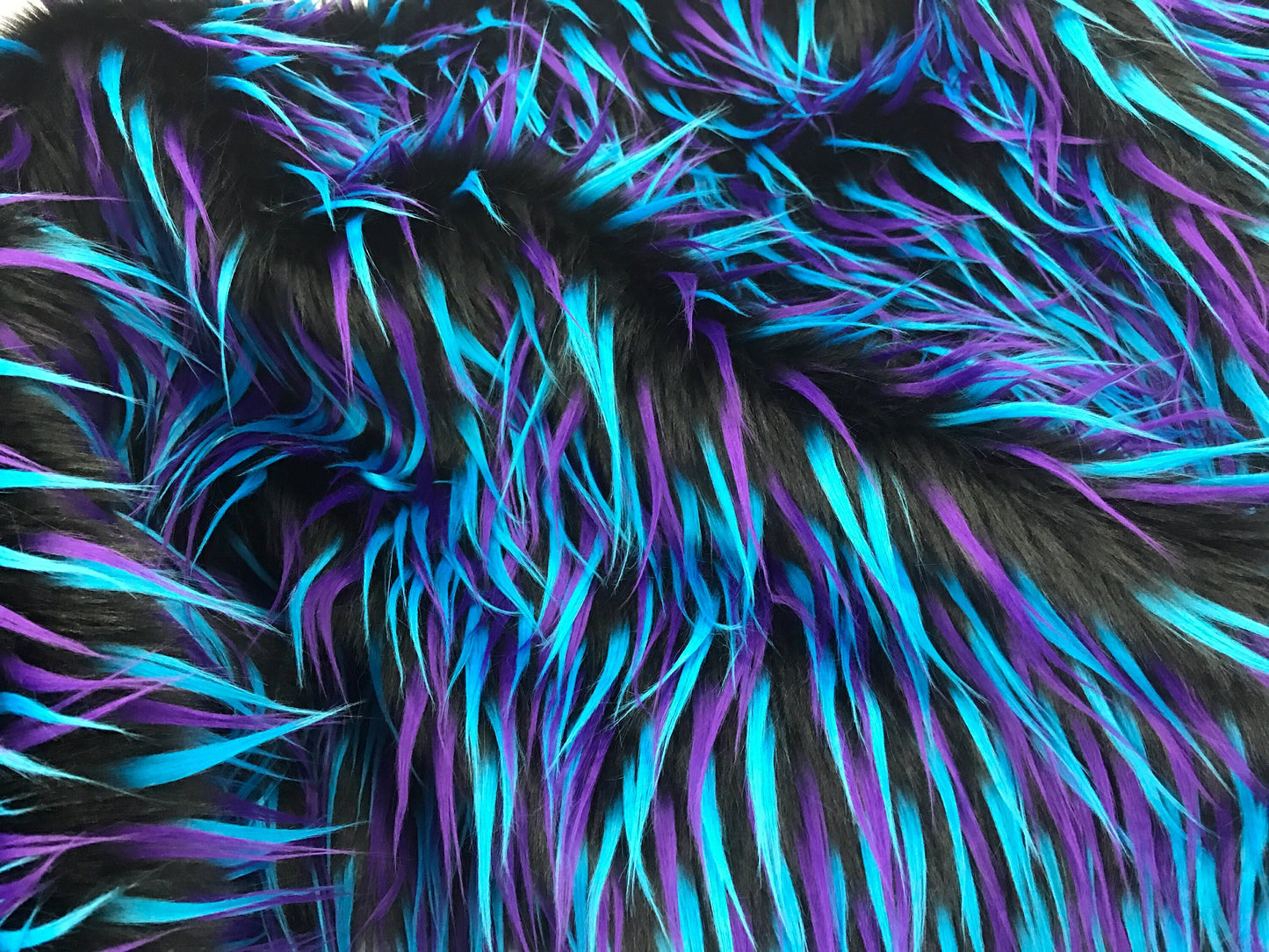 TURQUOISE - PURPLE - On Black 3 Tone Spiked Shaggy Long Pile Fabric / Sold by The Yard - For Blankets Fashion Clothing Coats