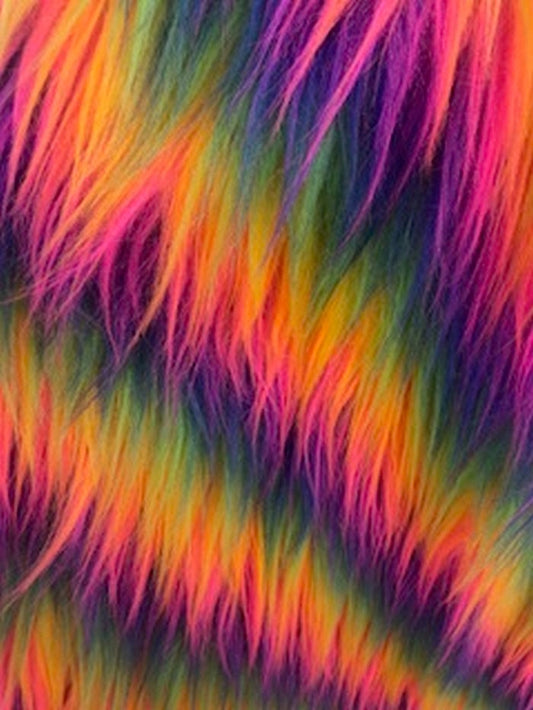 STRIPED RAINBOW - Long Pile Fabric / Sold By Yard - For Blankets Fashion Clothing Coats - Scarfs Rugs Crafts Decor - Scarfs Rugs