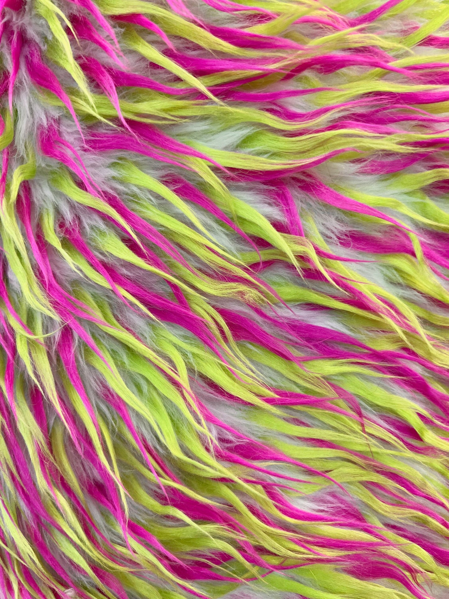 LIME - PINK - On White 3 Tone Spiked Shaggy Long Pile Fabric / Sold by The Yard - For Blankets Fashion Clothing Coats