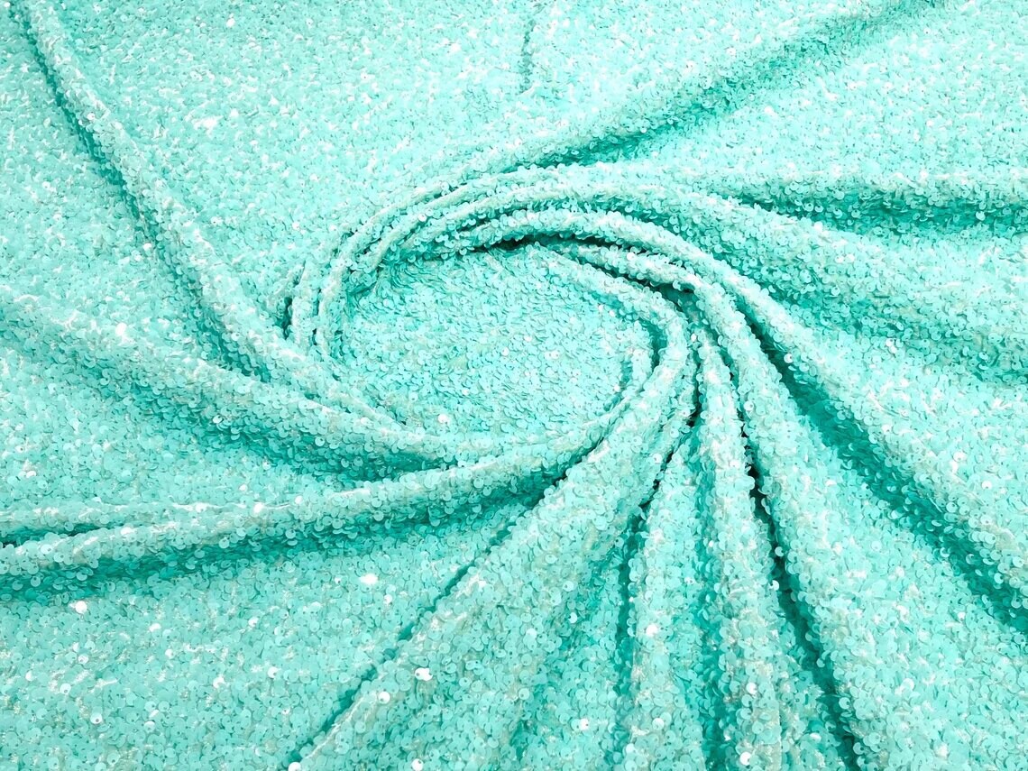 5mm Sequins on a Stretch Velvet 2-Way Stretch Sold By The Yard. Mint