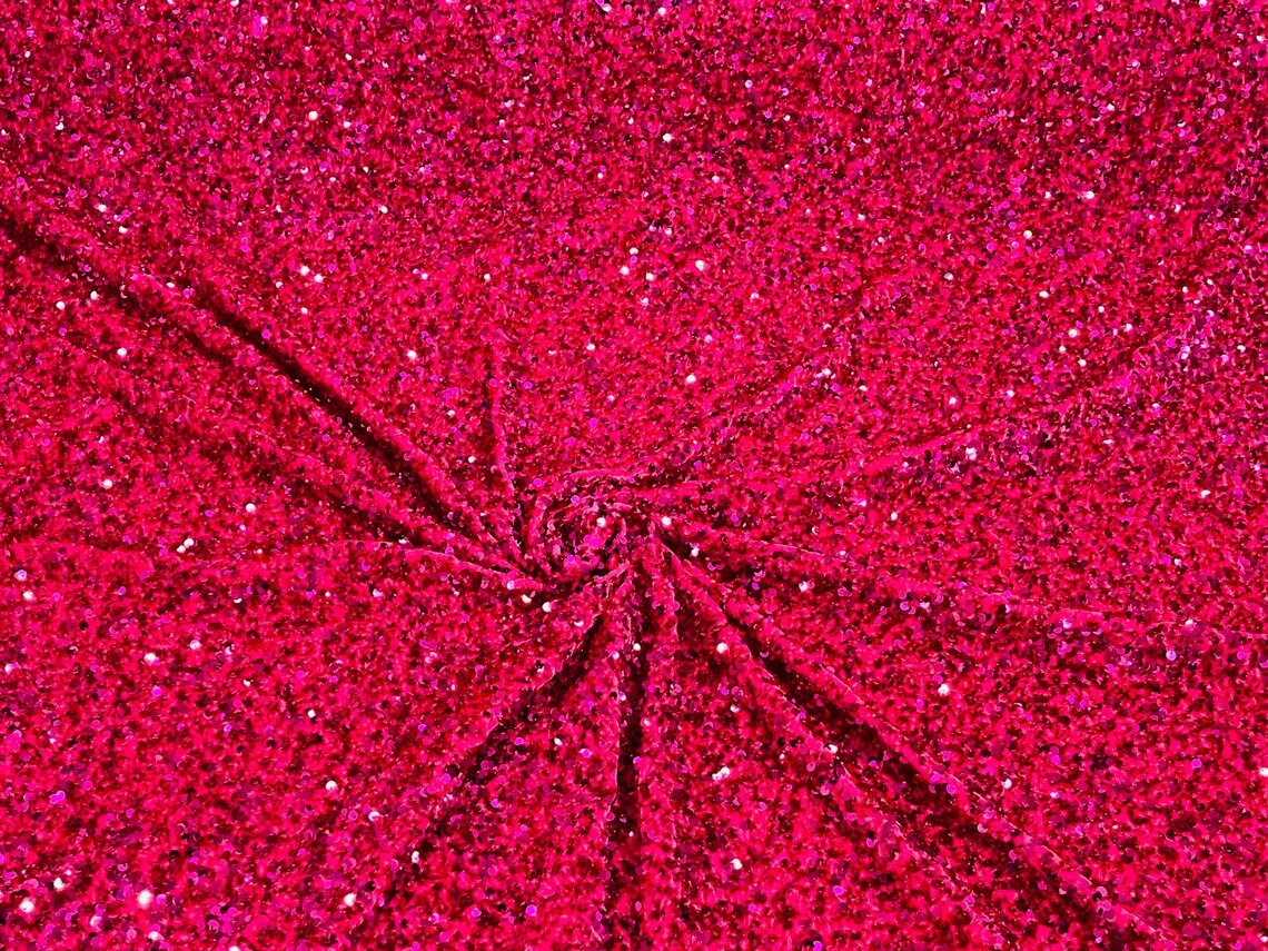 5mm Sequins on a Stretch Velvet 2-Way Stretch Sold By The Yard. Fuchsia