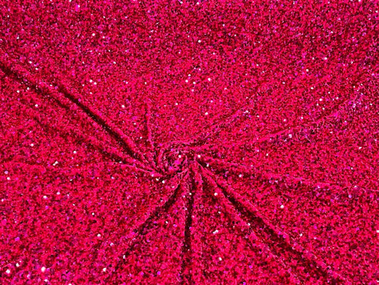 5mm Sequins on a Stretch Velvet 2-Way Stretch Sold By The Yard. Fuchsia